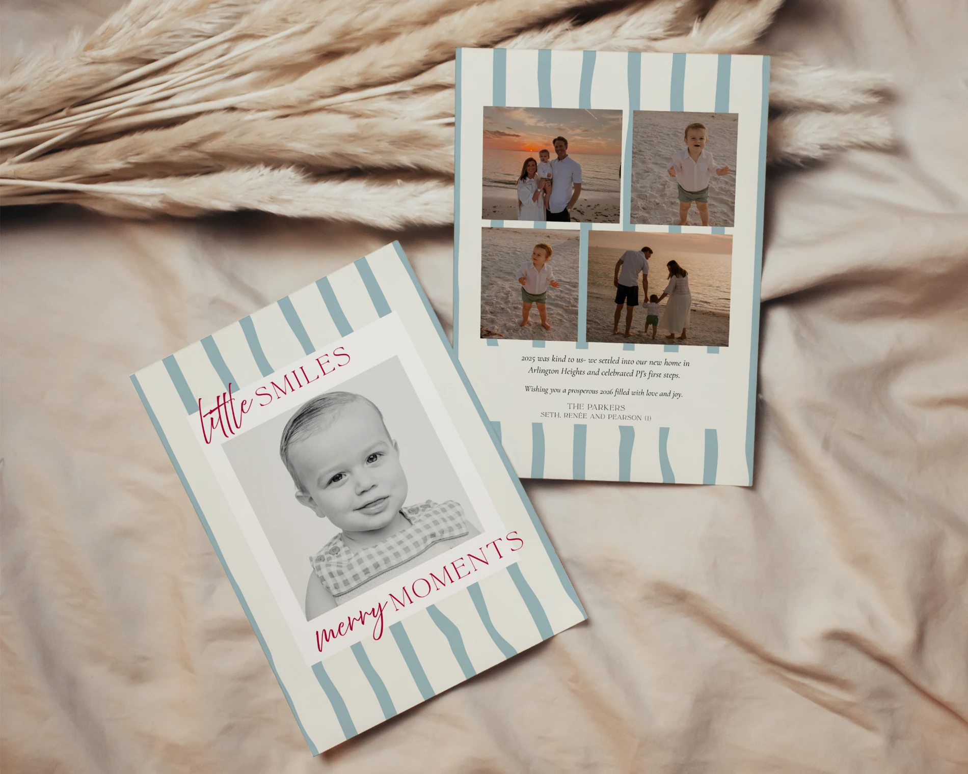 Original Parker pale blue striped holiday photo card